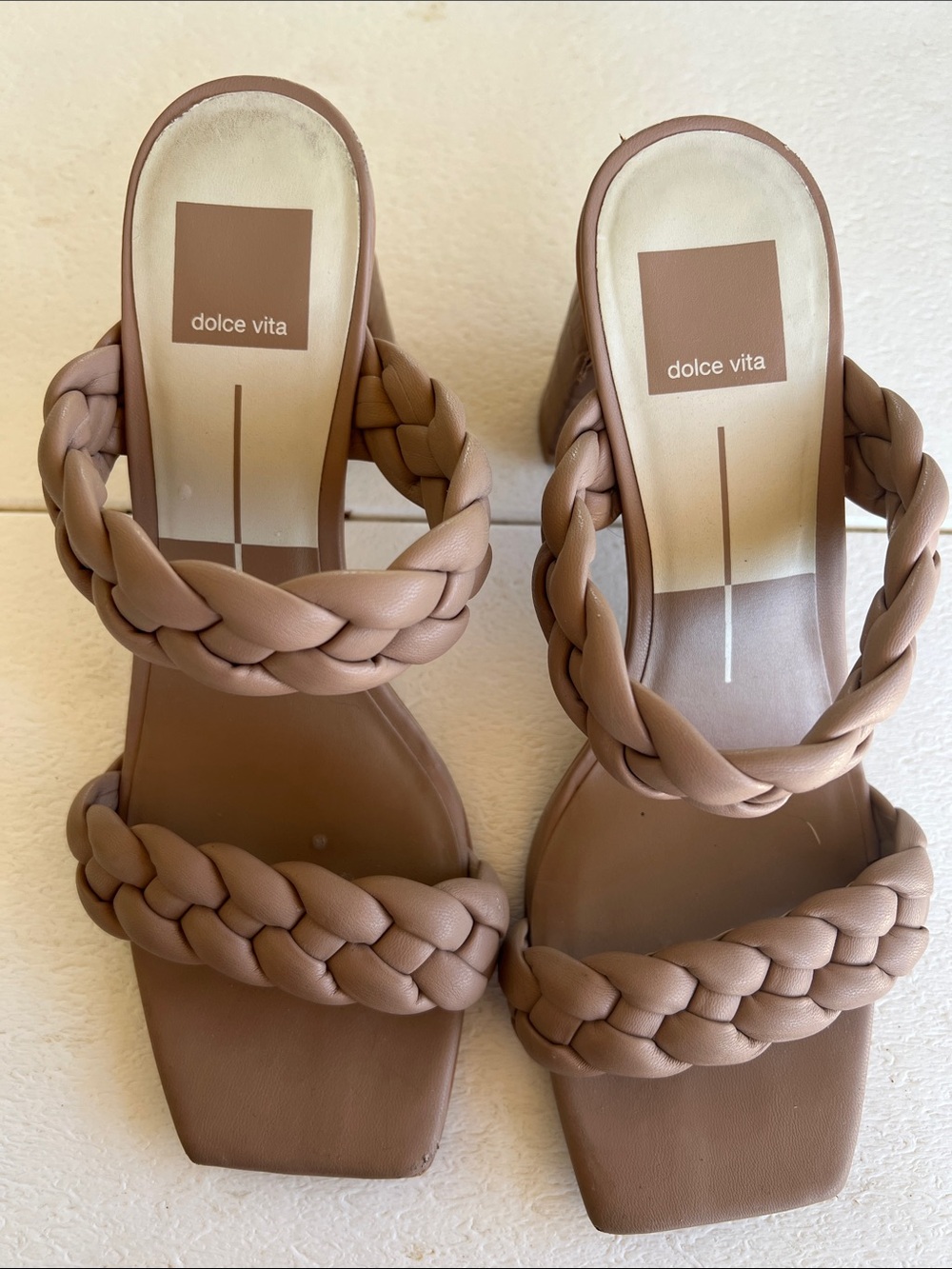 Dolce Vita Braided Double-Strap Slide Sandals — Taupe